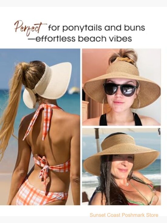 Wide Brim Straw Sun Hat UPF 50+ Packable Ponytail Design main image 2